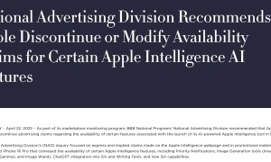 苹果美国官网应要求撤下AI功能“现已推出”字样